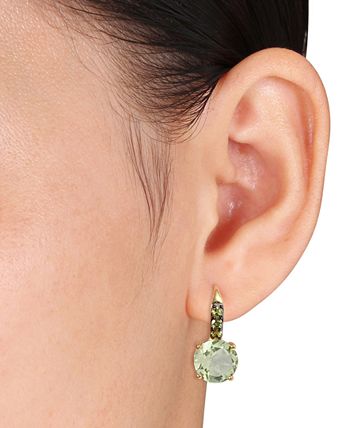 Macy's - Green Quartz (11-5/8 ct. t.w.) & Peridot (3/4 ct. t.w.) Leverback Drop Earrings in 18k Gold-Plated Sterling Silver