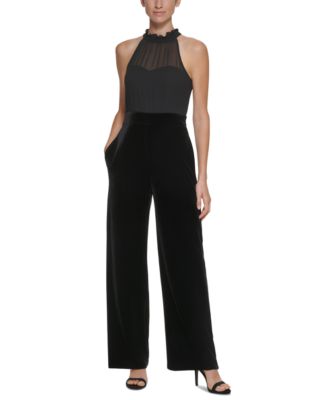 Vince Camuto Chiffon & Velvet Halter Jumpsuit - Macy's