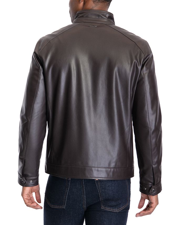 Michael Kors Men's Perforated Faux Leather Moto Jacket, Created for