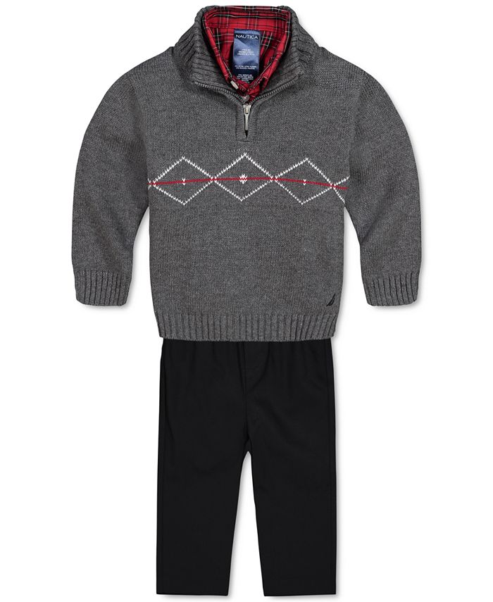 Nautica Baby Boys 3 Pc. Argyle Sweater Plaid Shirt Jogger Pants