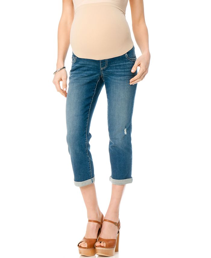 Motherhood Maternity Distressed Cropped Jeans, Light Wash - Macy's