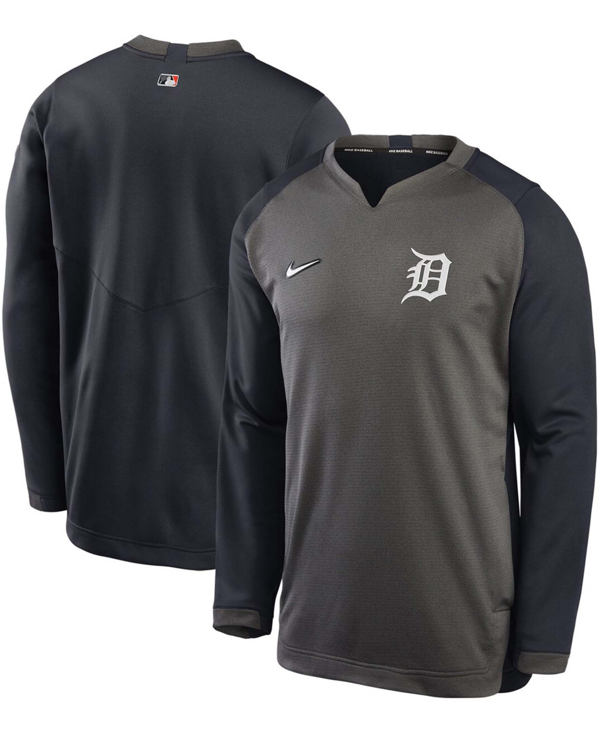 Men's Charcoal, Navy Detroit Tigers Authentic Collection Thermal Crew Performance Pullover Sweatshirt