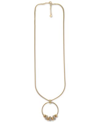 Photo 1 of Alfani Gold-Tone Pavé Beaded Circle Long Pendant Necklace, 32" + 2" extender, 