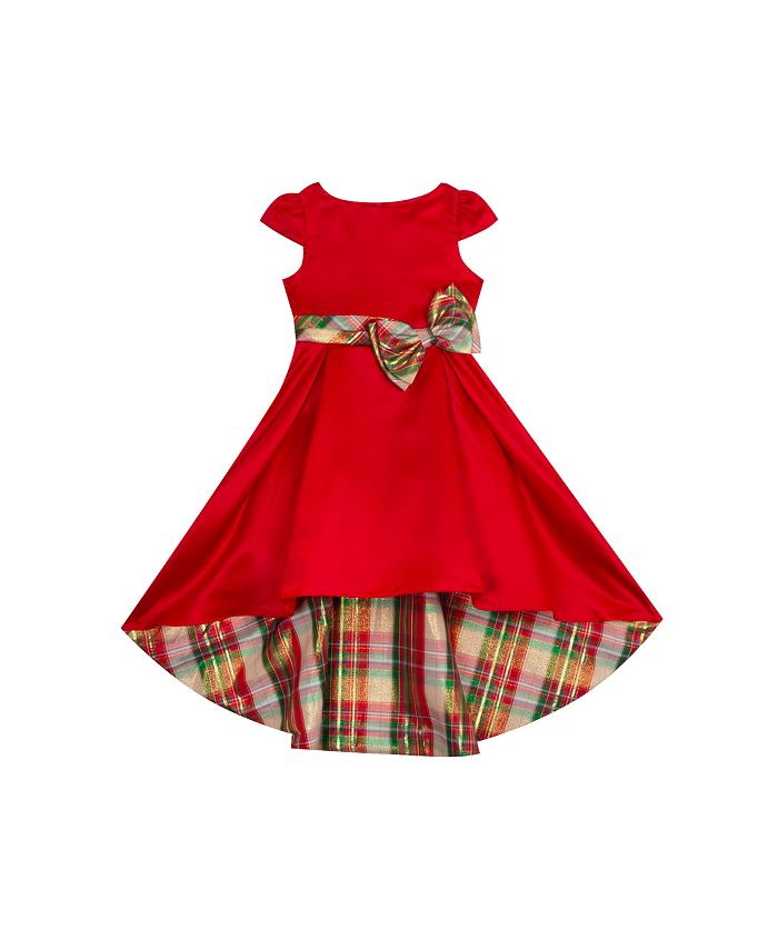 Rare Editions Toddler Girls Satin Dress with Plaid Waistband and