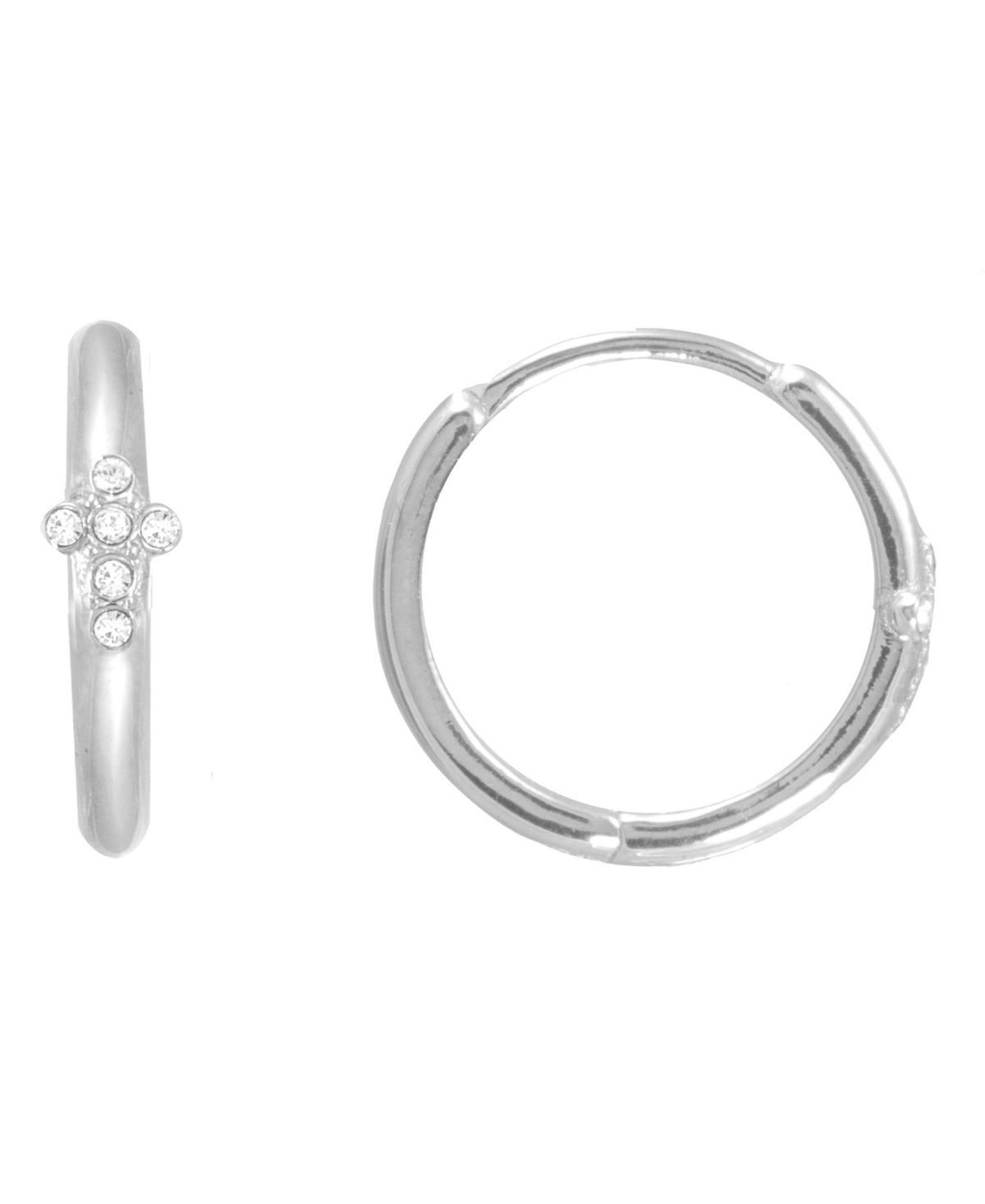 Fao Schwarz Women's Sterling Silver Cross Hoop Earrings with Crystal Stone Accent