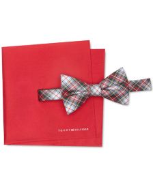 Men's Royal Plaid Bow Tie & Pocket Square Set