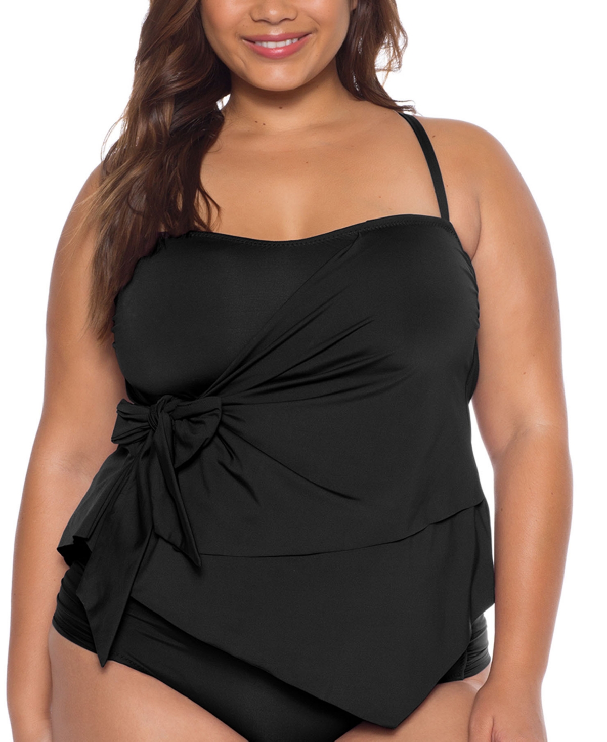 Becca Etc Plus Size Wrap Tankini Top Women's Swimsuit In Black