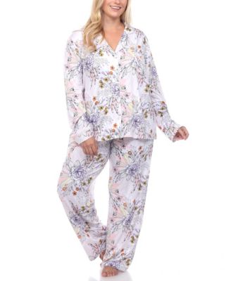 Plus Size Long Sleeve Floral Pajama Set, 2-Piece