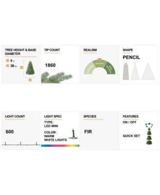 Pre-Lit Flocked Pencil Fir Artificial Christmas Tree with 600 Warm White Lights, 9'