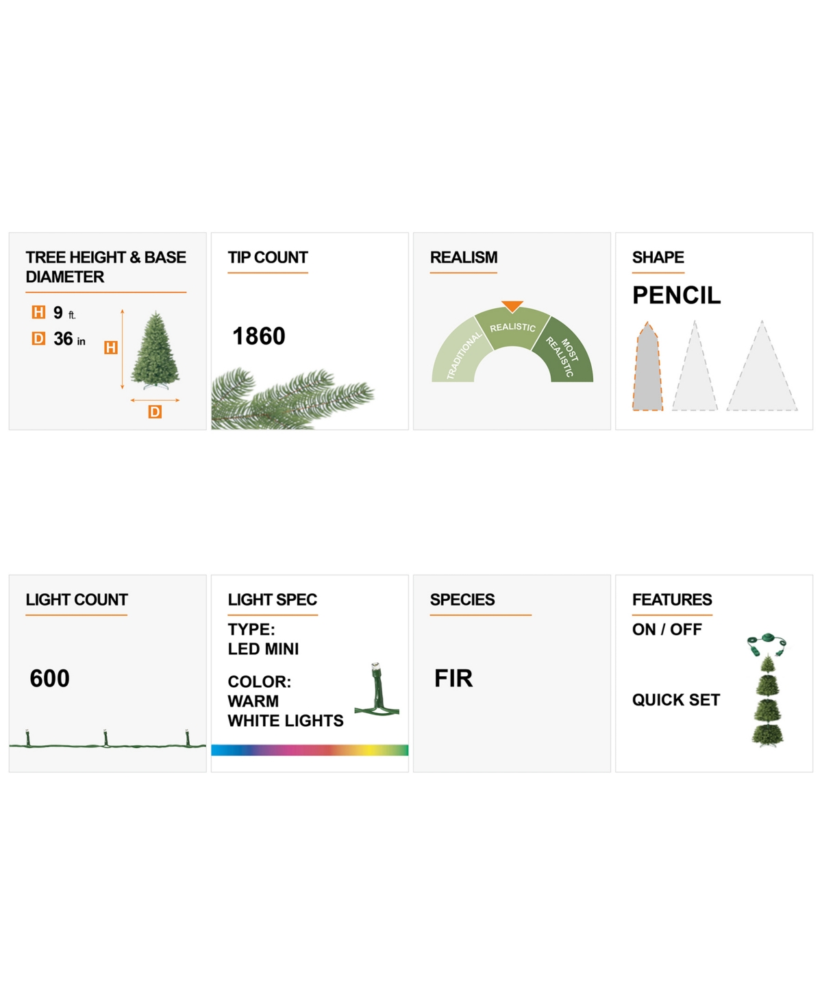 Glitzhome Pre-Lit Flocked Pencil Fir Artificial Christmas Tree with 600 Warm White Lights,