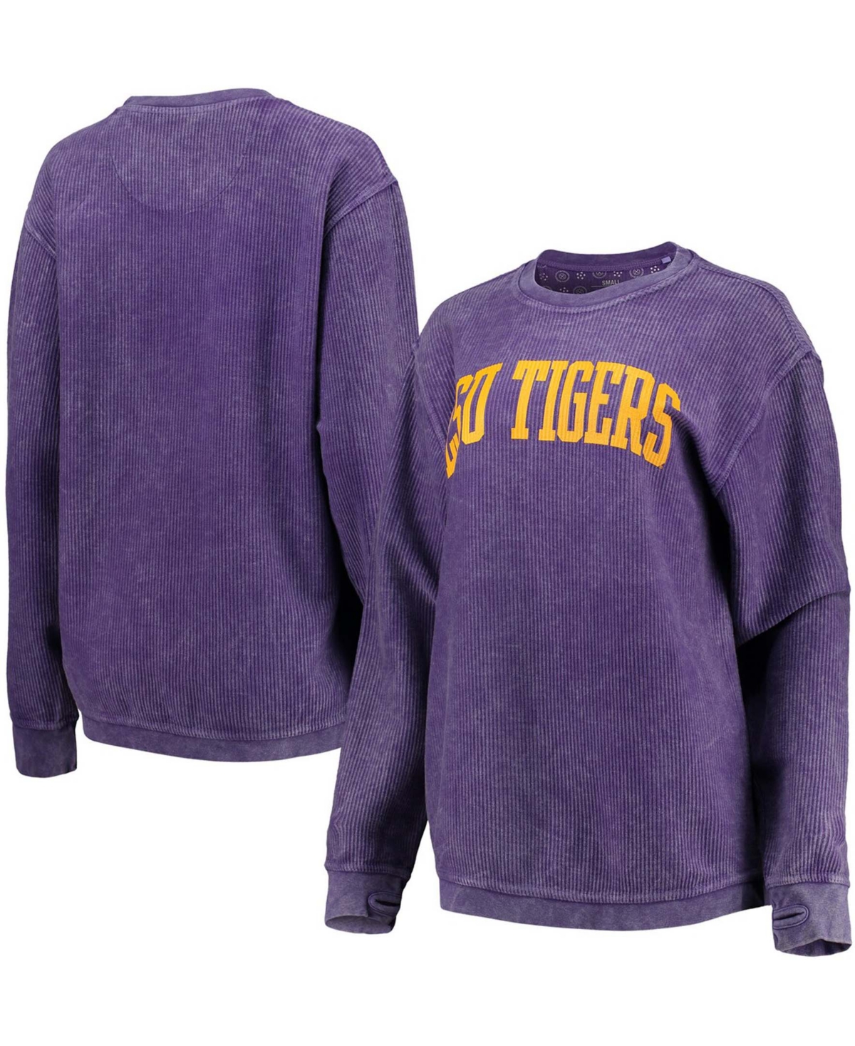 Pressbox Women's Purple Lsu Tigers Comfy Cord Vintage-Like Wash Basic Arch Pullover Sweatshirt