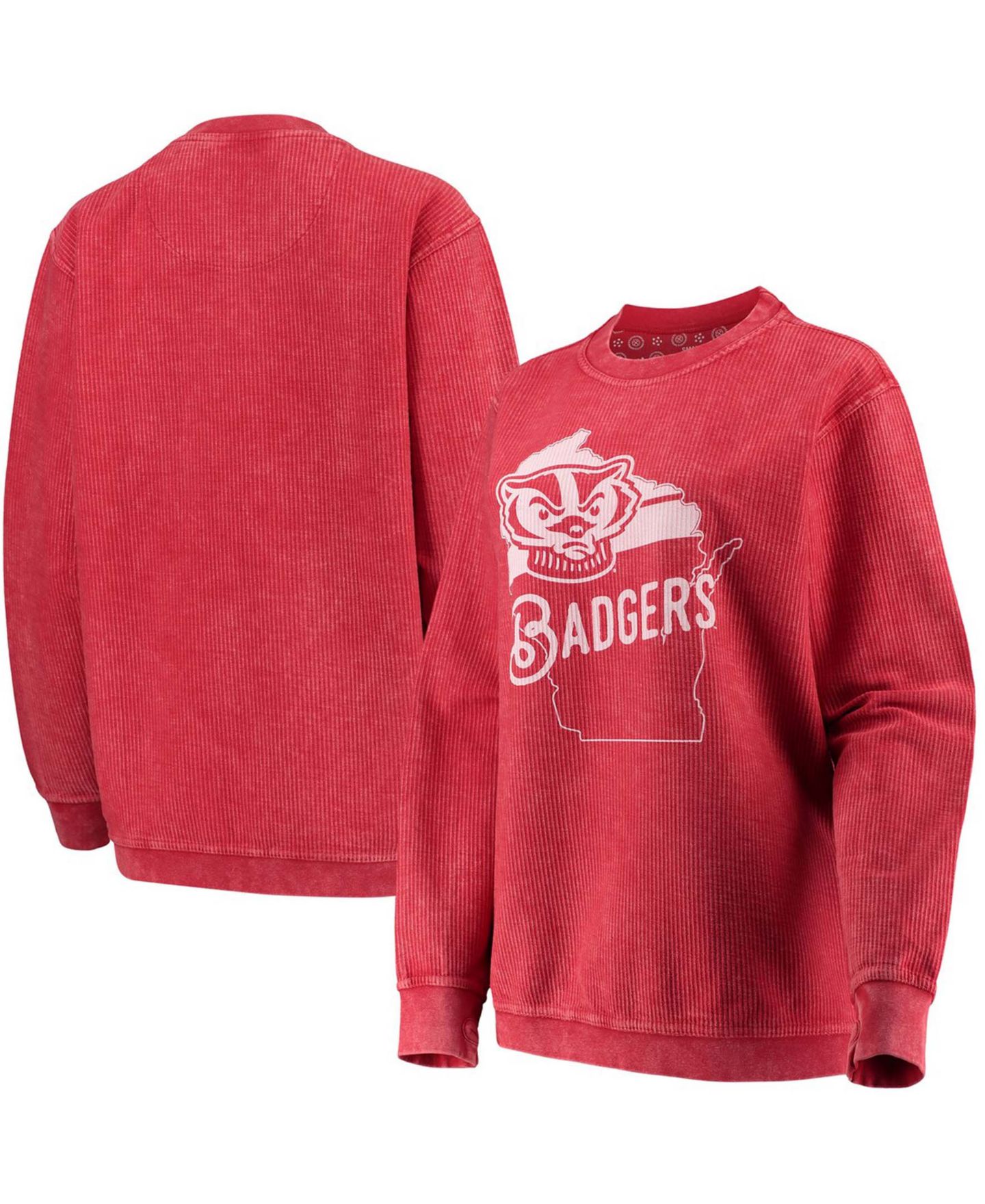 Женская толстовка Pressbox Red Wisconsin Badgers Comfy Cord Corduroy Crewneck — фото 1