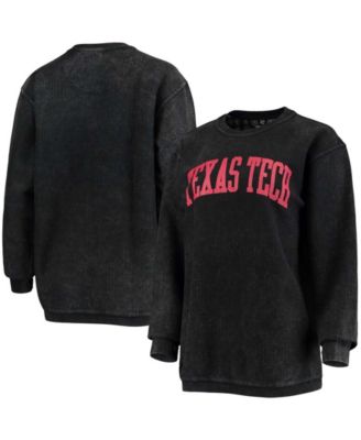 Women's Black Texas Tech Red Raiders Comfy Cord Vintage-Like Wash Basic Arch Pullover Sweatshirt