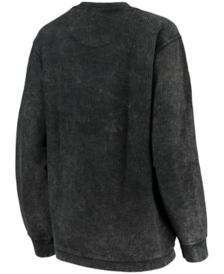 Women's Black Iowa Hawkeyes Comfy Cord Vintage-Like Wash Basic Arch Pullover Sweatshirt