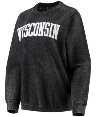 Women's Black Wisconsin Badgers Comfy Cord Vintage-Like Wash Basic Arch Pullover Sweatshirt