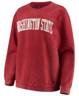 Women's Crimson Washington State Cougars Comfy Cord Vintage-Like Wash Basic Arch Pullover Sweatshirt