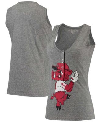 Women's Heathered Gray Arkansas Razorbacks Relaxed Henley Tri-Blend V ...