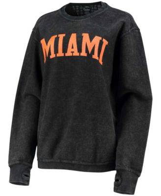 Women's Black Miami Hurricanes Comfy Cord Vintage-Like Wash Basic Arch Pullover Sweatshirt