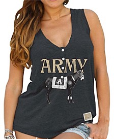 Women's Black Army Black Knights Relaxed Henley V-Neck Tri-Blend Tank Top