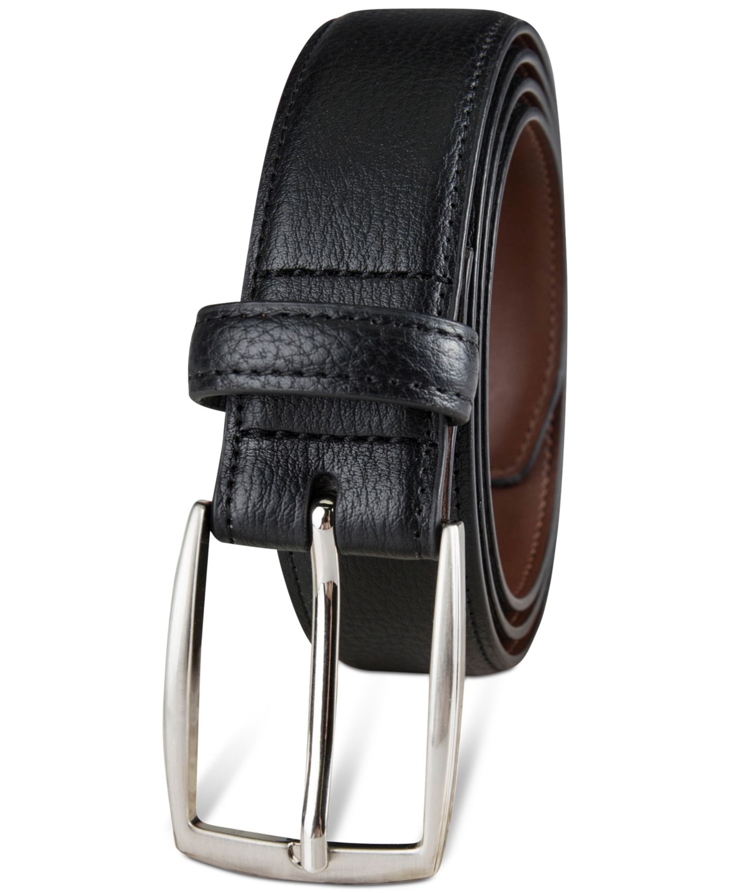 Мужской ремень Club Room 32MM Faux Leather Pebble Grain Stretch Belt, цвет: Чёрный — фото 2