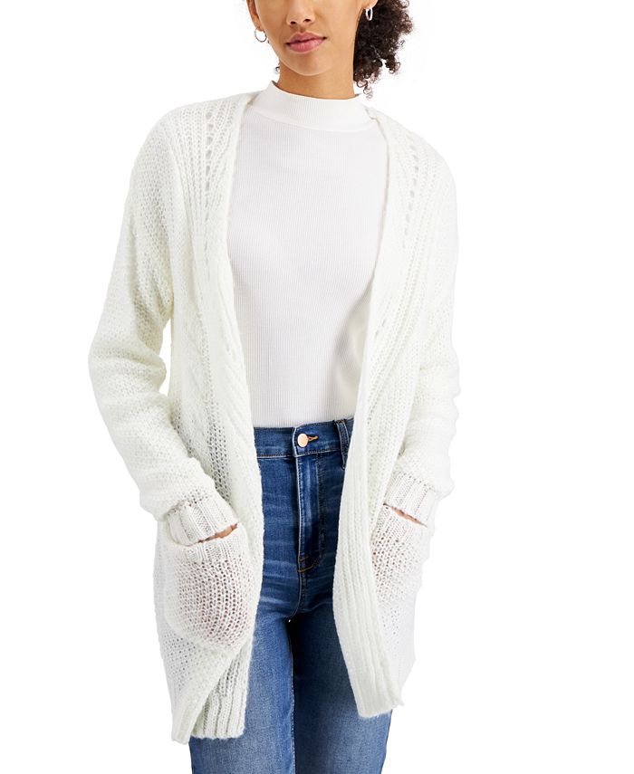Hooked Up by IOT Juniors' Open-Front Pointelle Cardigan - Macy's