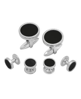 Men's Resin Tuxedo in Stainless Steel Stud and Cufflink Set - 3 Pieces