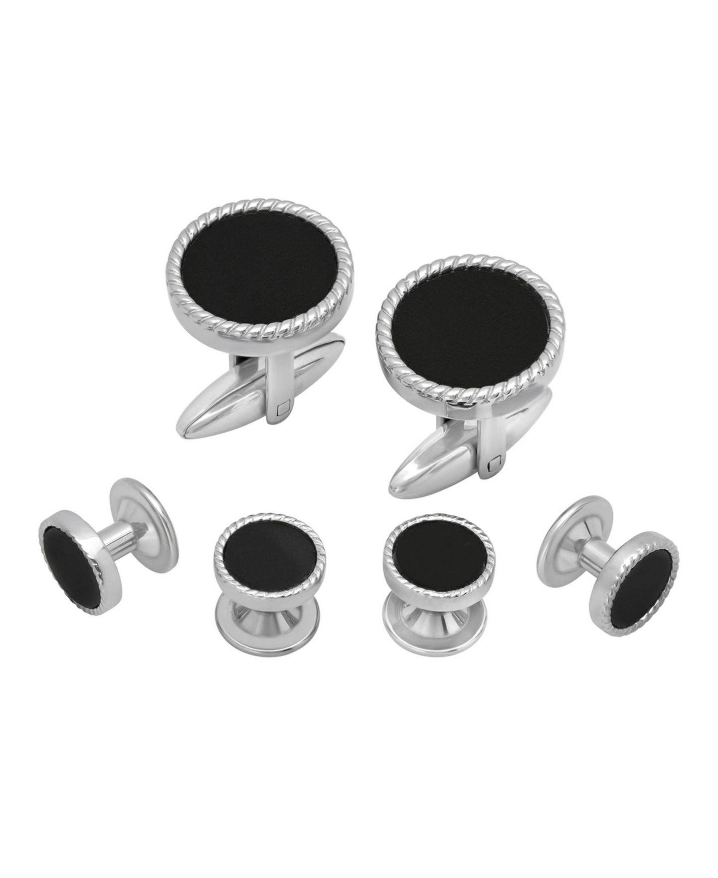 Мужские запонки C&C Jewelry Resin Tuxedo in Stainless Steel Stud and Cufflink Set - 3 Pieces, цвет: Чёрный — фото 2