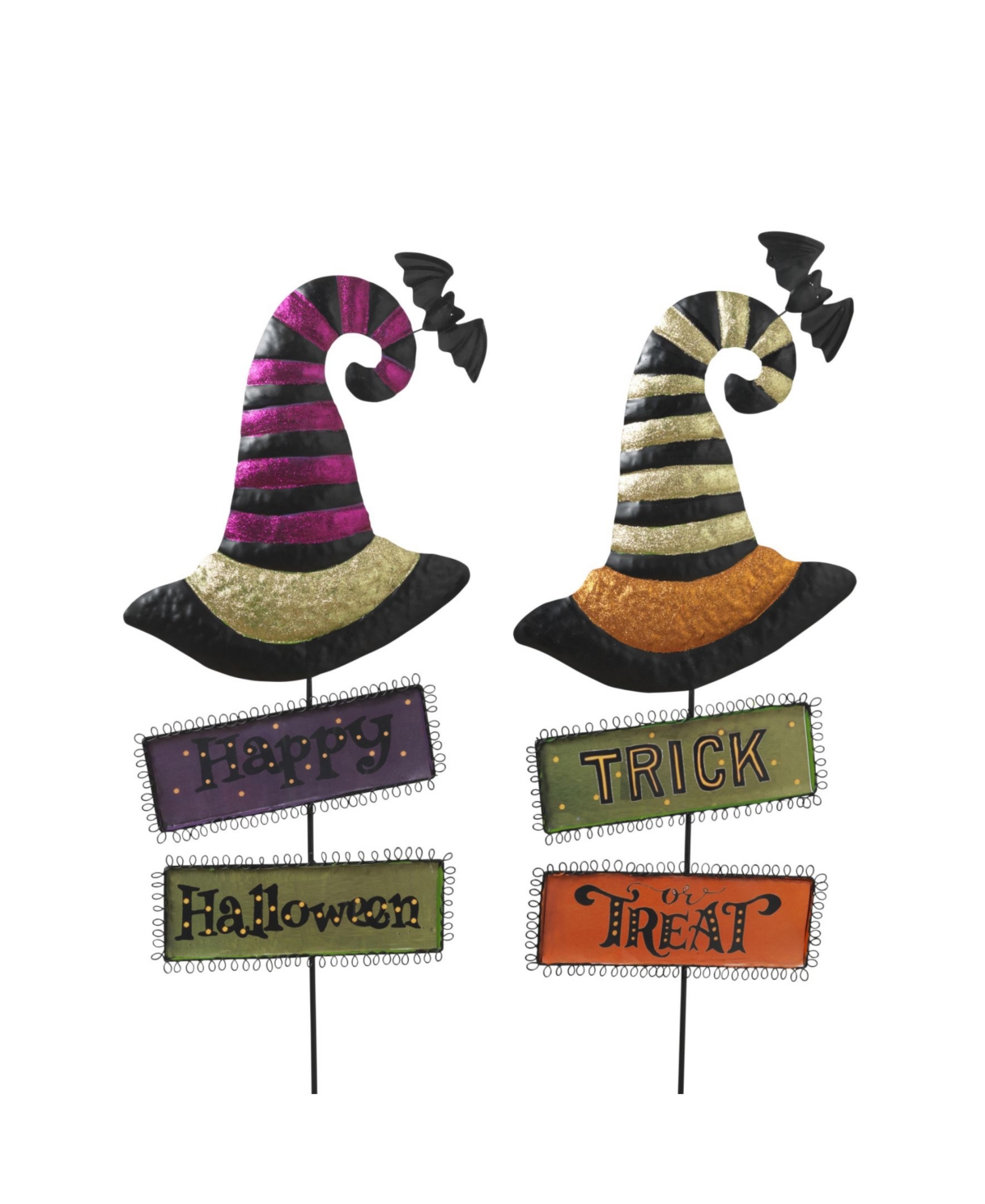 38.78" Witch's Hats with Halloween Signs Yard Stake Set, 2 Pieces - Multicolor