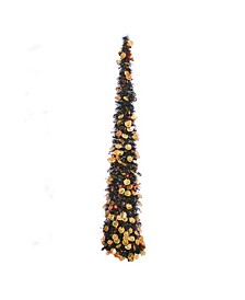 Electric Lighted Pop-Up Tinsel Halloween Tree, 65"