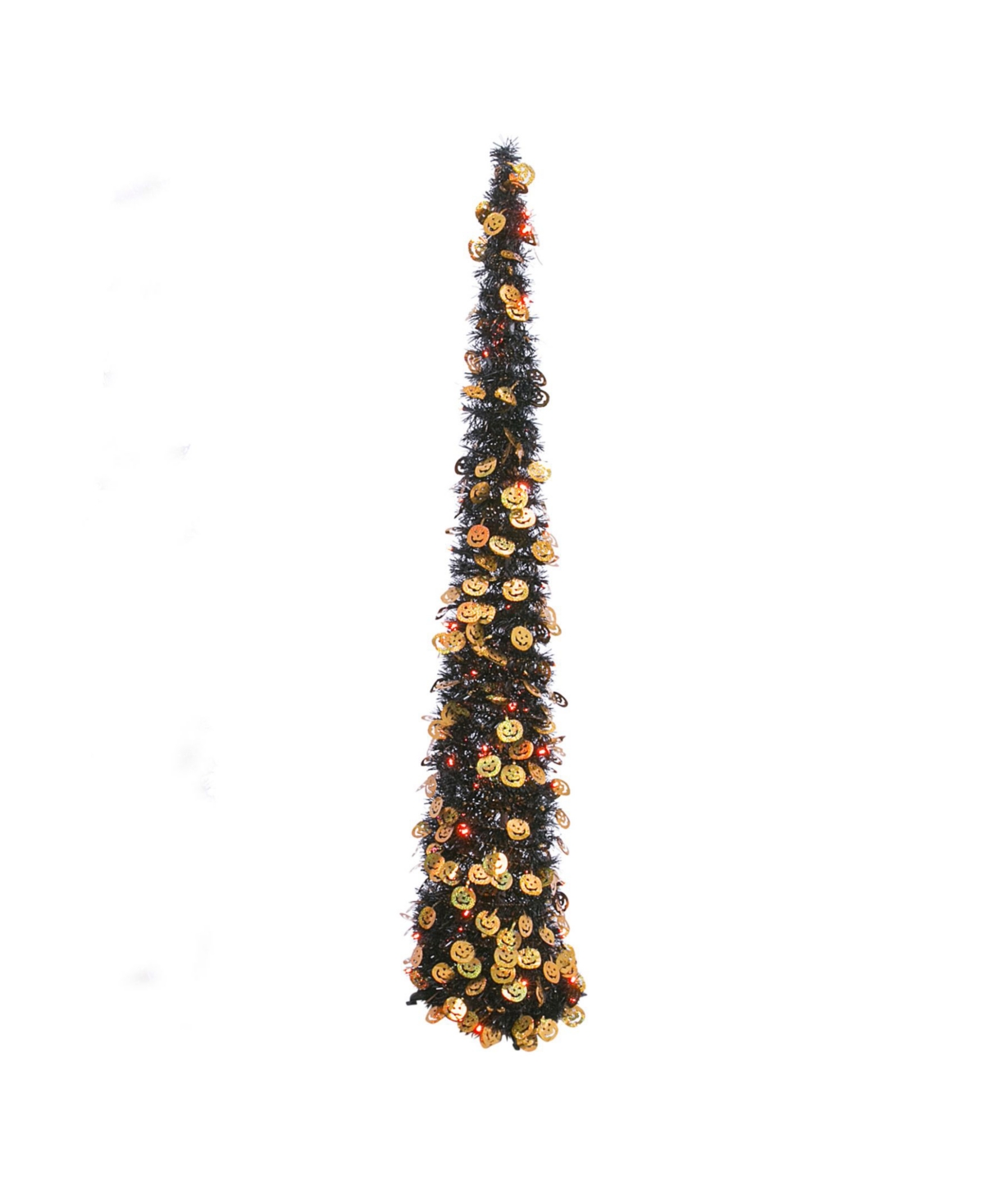 Electric Lighted Pop-Up Tinsel Halloween Tree, 65" - Black