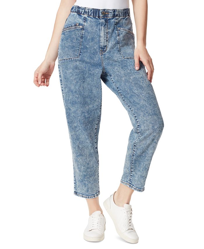 Frayed Denim Barrel Straight-Leg Jeans - Macy's