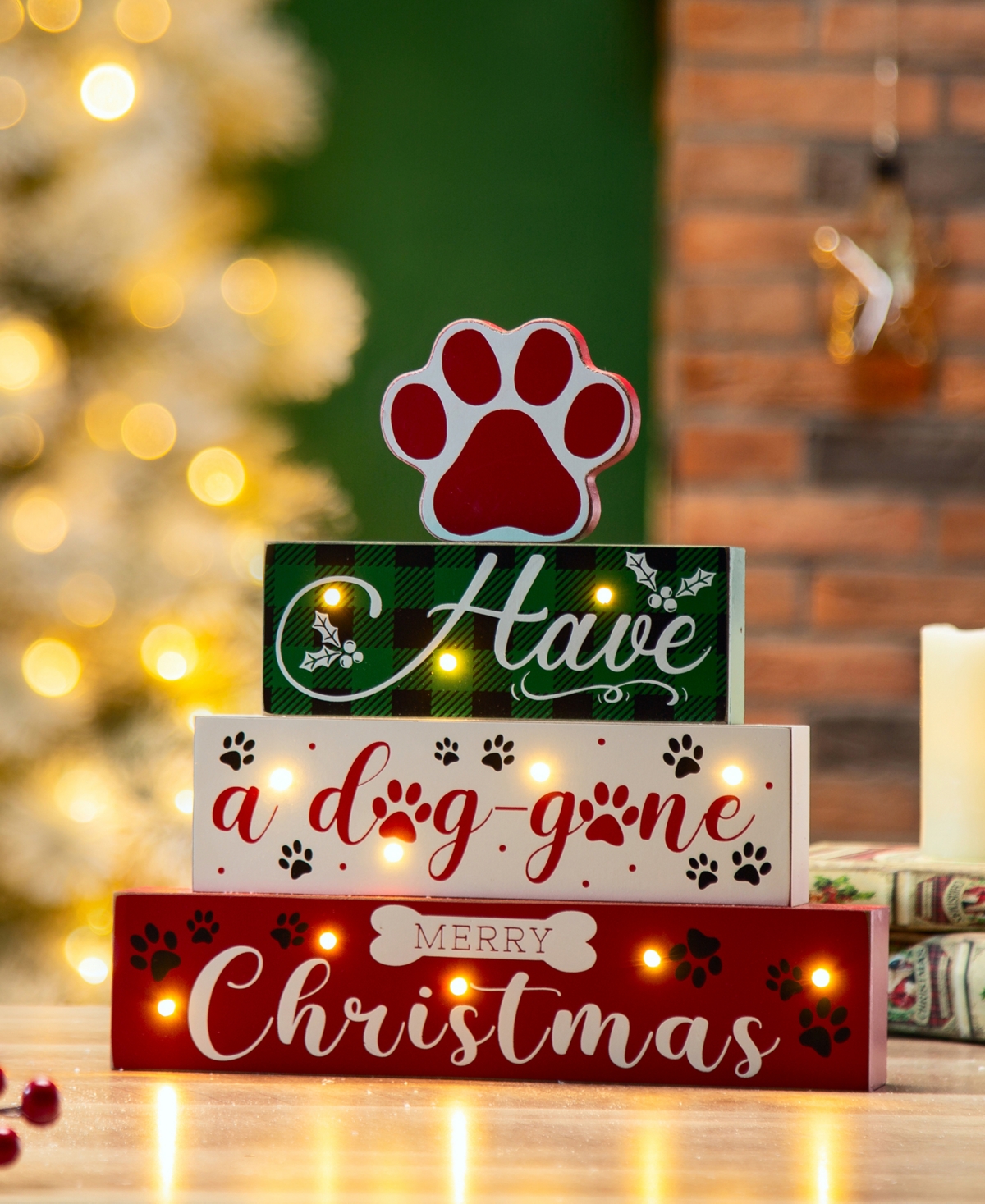 Glitzhome Lighted Wooden Pet Block Word Sign,