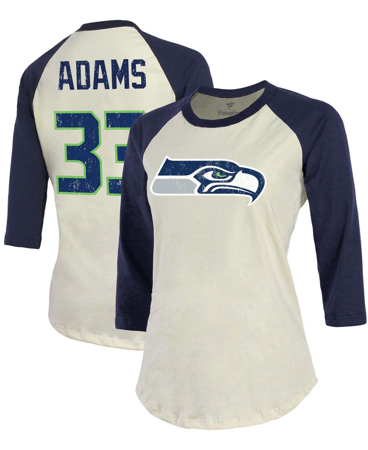 Fanatics Women's Jamal Adams Cream, Navy Seattle Seahawks Player Raglan Name Number 3/4 Sleeve T-shirt In Cream,navy