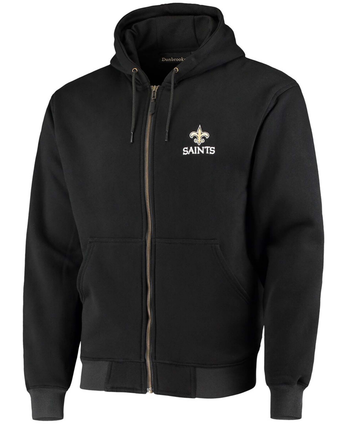 DUNBROOKE MEN'S BLACK NEW ORLEANS SAINTS CRAFTSMAN THERMAL LINED FULL-ZIP HOODIE 