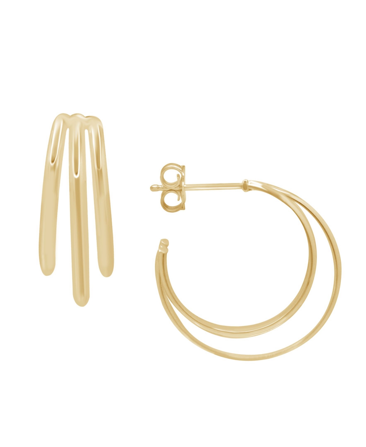 Gold Plated Multi Row C Hoop Post Earrings - Gold-Plated