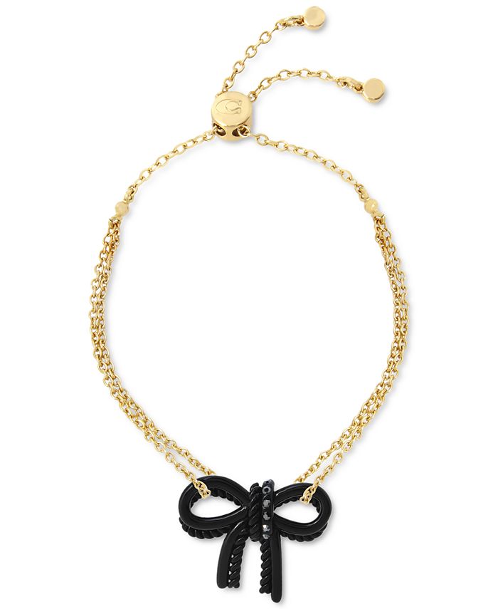 COACH Gold Tone Black Pav Bow Double Chain Slider Bracelet Macy s