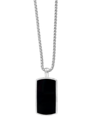 EFFY&reg; Men's Black Agate Dog Tag 22" Pendant Necklace in Sterling Silver