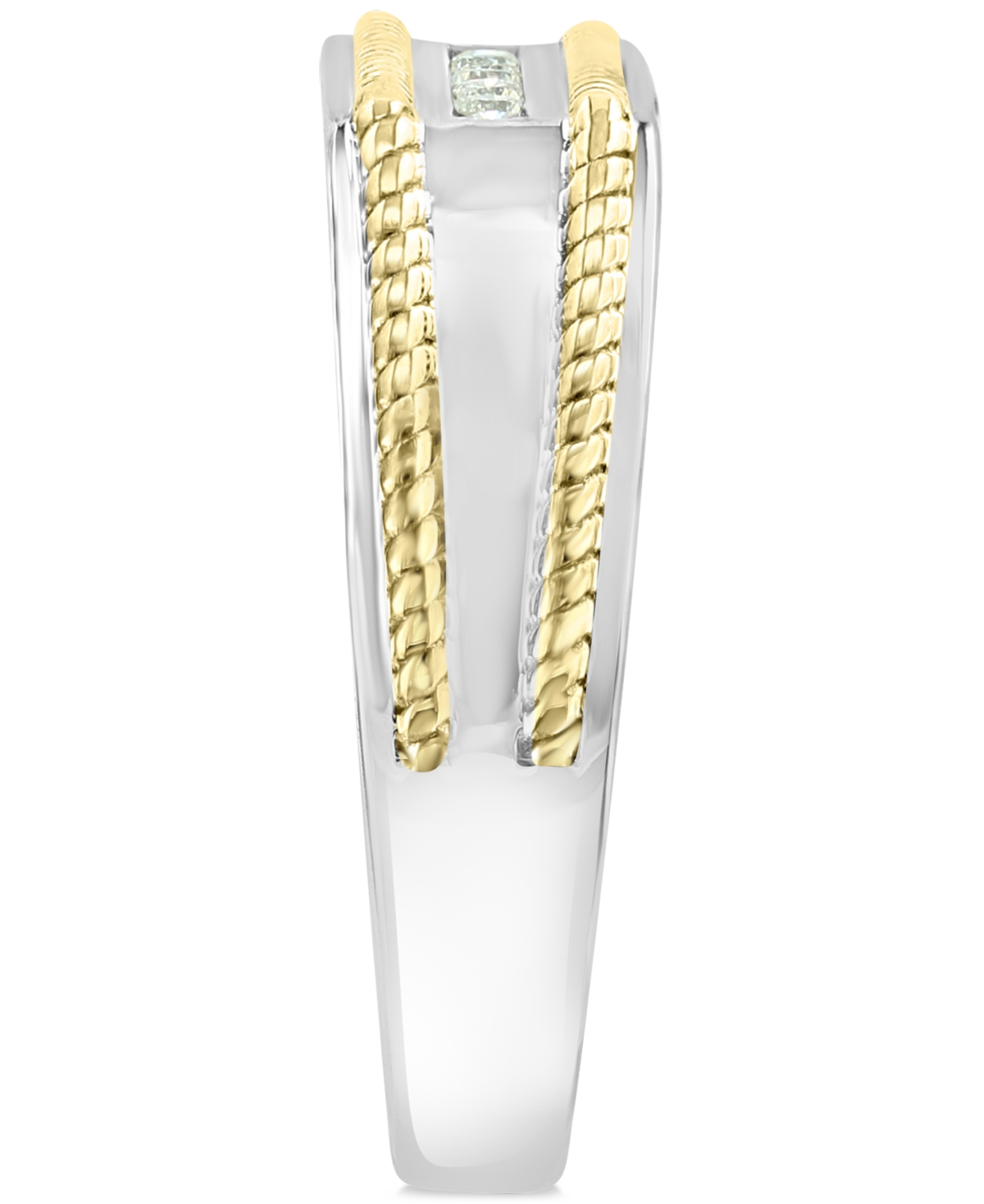 Effy Men's Diamond Rope-Accented Ring (1/8 ct. t.w.) & 18k Gold-Plate - Sterling Silver