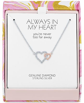 Macy's - Diamond Accent Double Heart 18" Pendant Necklace in Sterling Silver & 14k Rose Gold-Plate