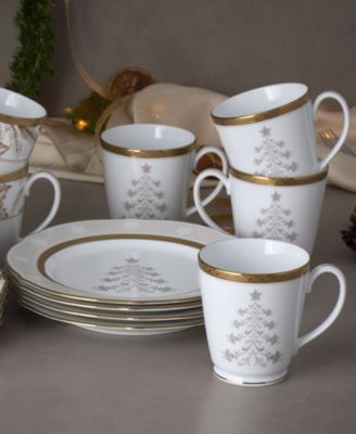 Charlotta Gold Set of 4 Holiday Tree Accent Plates, 9"