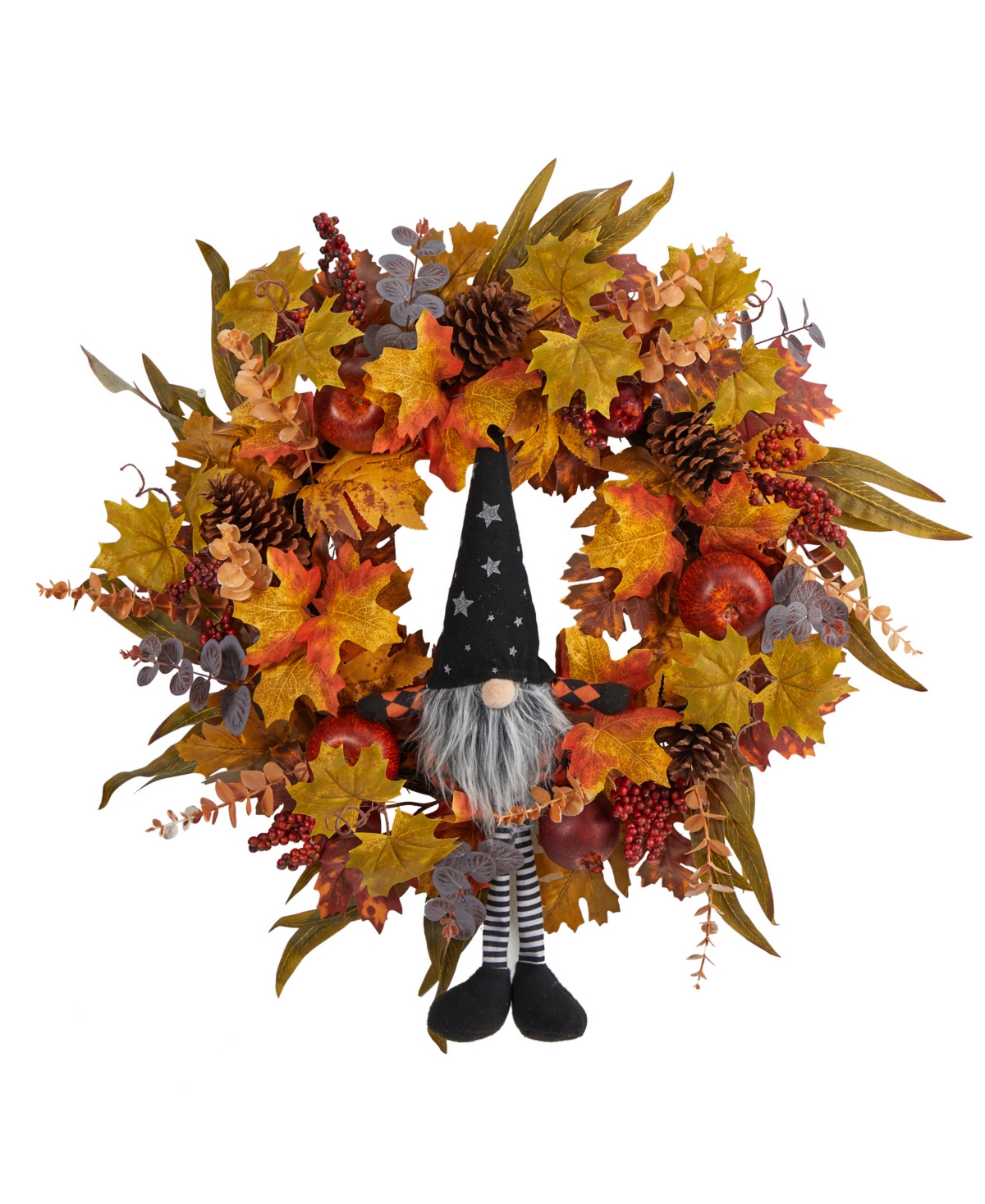 NEARLY NATURAL 28" HARVEST FALL GNOME ARTIFICIAL AUTUMN WREATH 