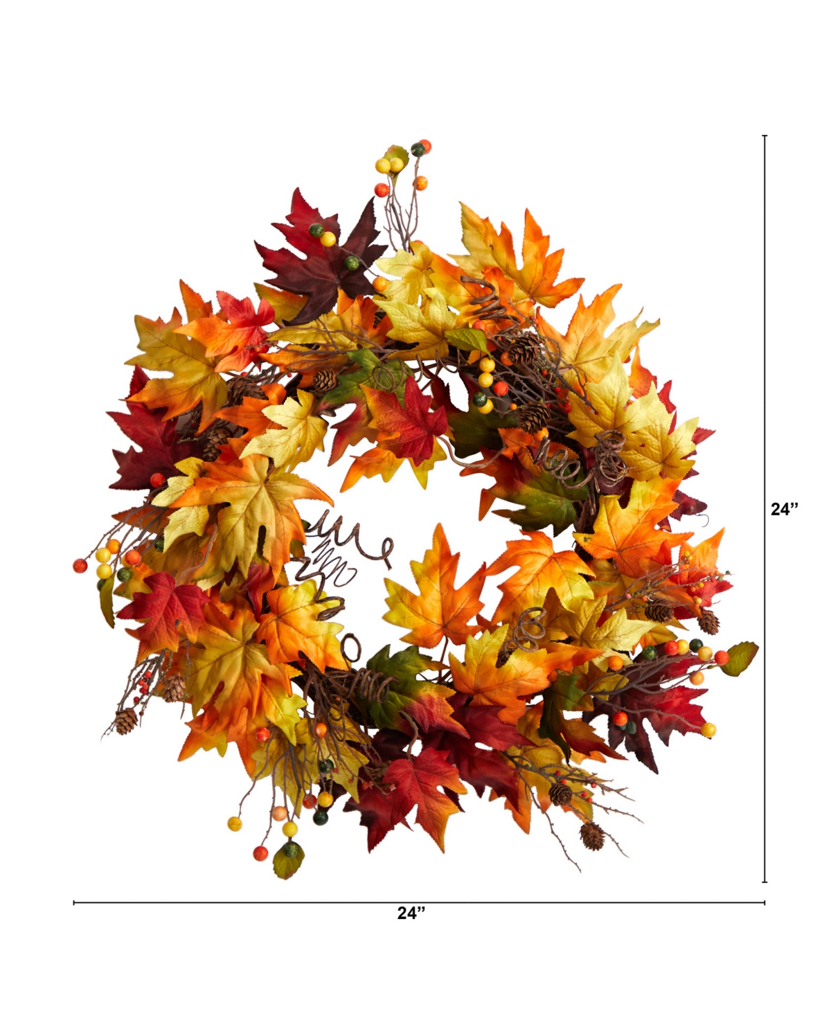 Autumn Maple Leaf and Berries Artificial Fall Wreath with Twig Base