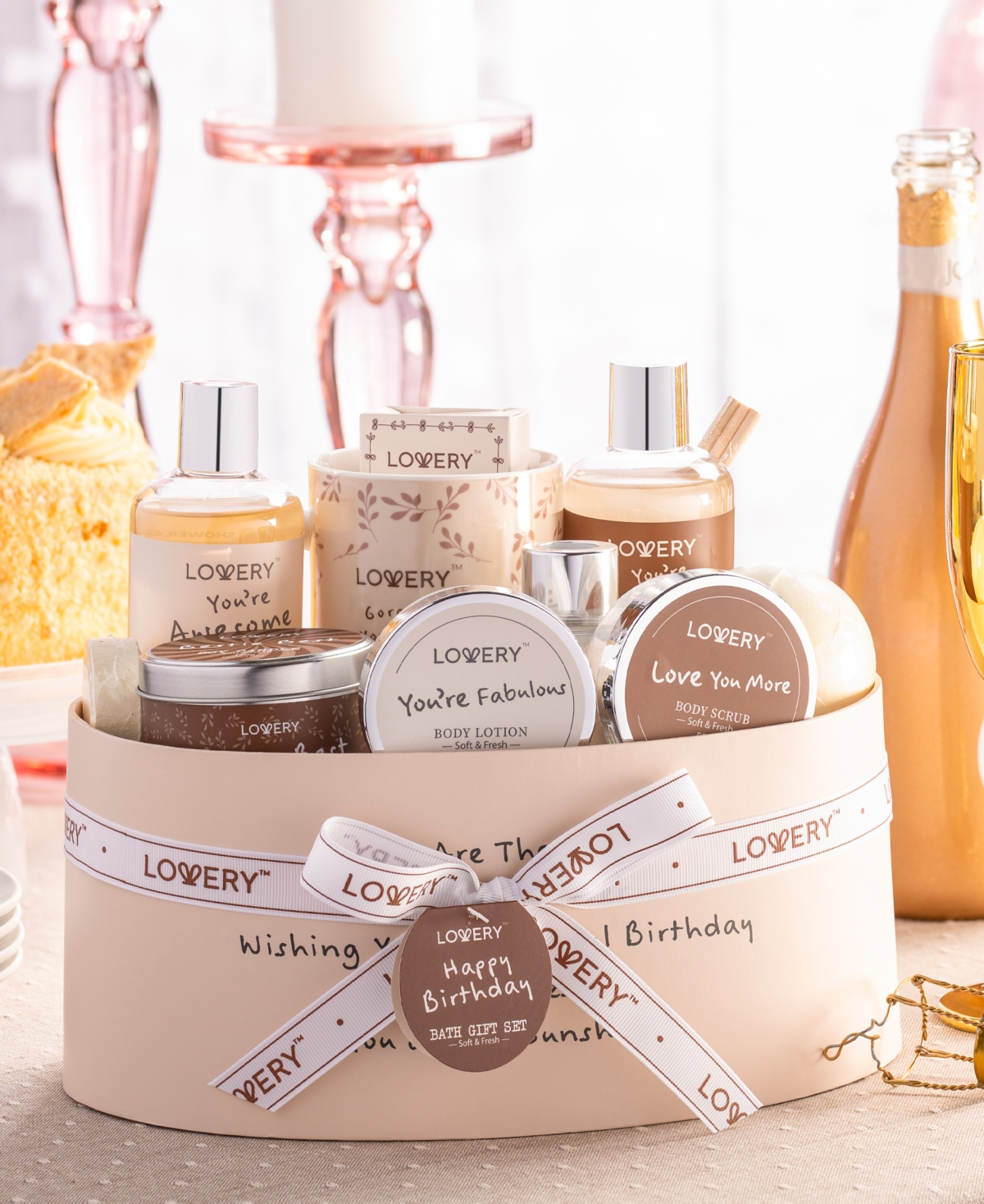 Lovery Birthday Gift Basket, Birthday Spa Gift Box, Coconut Body Care Gift Set, 15 Piece