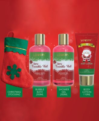Cherry Twinkle Bell Christmas Gift Set, Bath and Body Care Package, 8 Piece