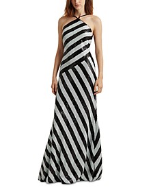 Striped Sequin Halter Gown