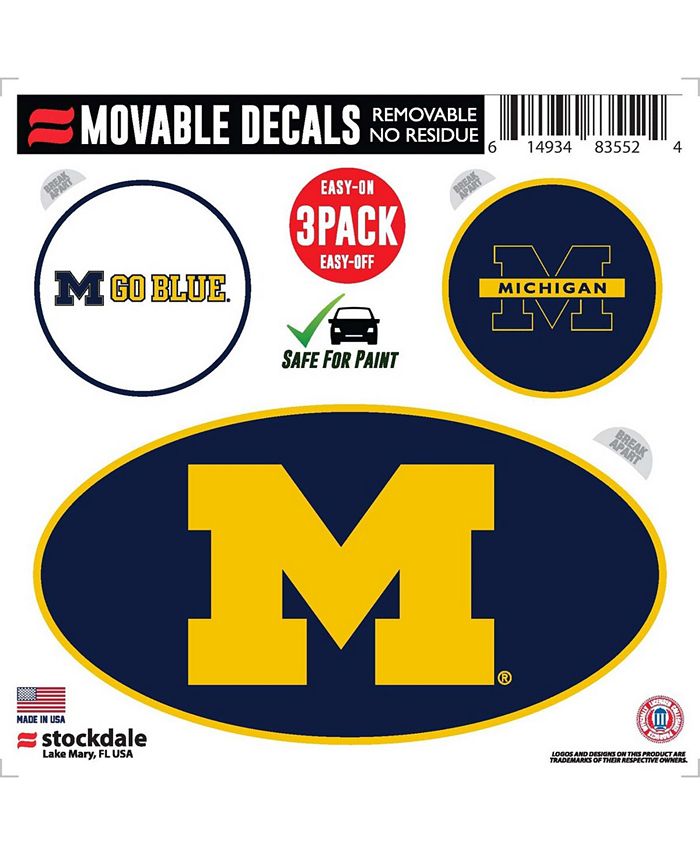 Stockdale Multi Michigan Wolverines Repositionable Decal Set, Pack of 3