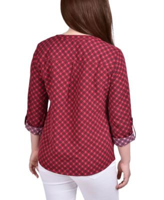 Women's 3/4 Roll Tab Sleeve Mandarin Collar Blouse