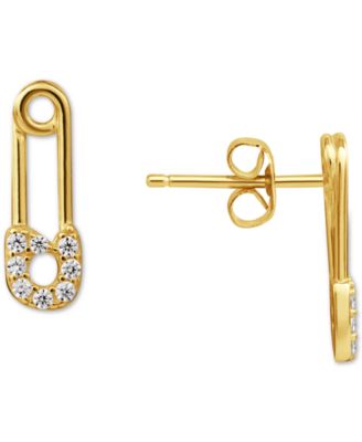 Giani Bernini - Cubic Zirconia Dangle Safety Pin Stud Earrings in Gold Flash Sterling Silver