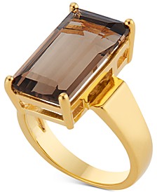 Smoky Quartz Emerald-Cut Statement Ring (9 ct. t.w.) in 18k Gold-Plated Sterling Silver