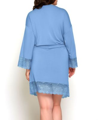 Olivia Plus Size Soft Viscose Robe with Lace Trim and Waist Tie